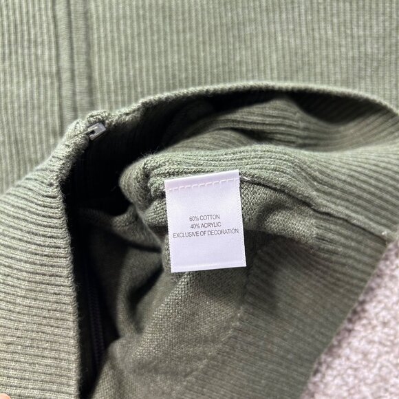 Roundtree & Yorke Sz L Green Full-Zip Ribbed Sweater With Suede Shoulder Patches - Picture 5 of 9